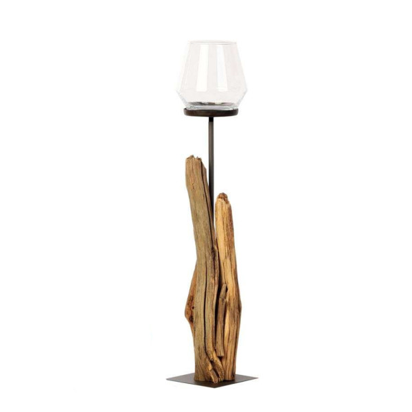Holz Windlicht Raisa Naturholz, rustikales Eisenwindlicht mit Schwemmholz, 75cm, WMG Grünberger