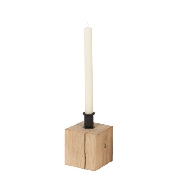 Holz Kerzenhalter Alia, Holzwürfel für Stabkerze, 15cm, WMG Grünberger