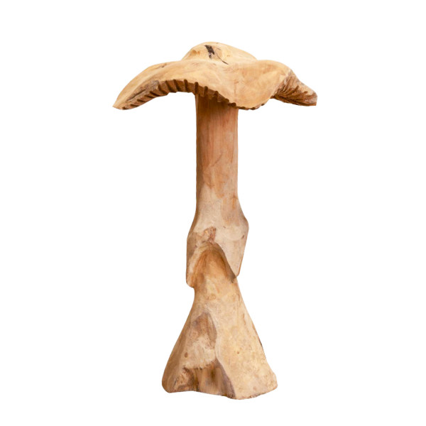 Deko Pilz Teak, großer rustikaler Holzpilz mit gewellter Kappe, 65cm