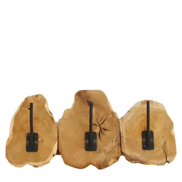 Holz Garderobe, 3 Holzscheiben mit Haken, 46cm, Teakholz