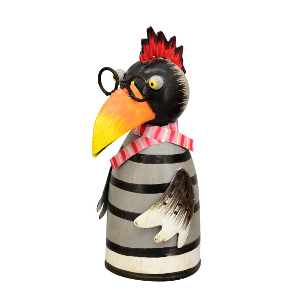 Zaunhocker Rabe Punker Rudi, Metallrabe mit Irokese und Brille, graue Ringel, 21cm