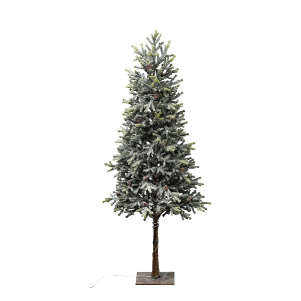 Deko Tannenbaum mit Zapfen, gefrosteter LED Tannenbaum auf Eisenfuß, 42 LED, 98cm