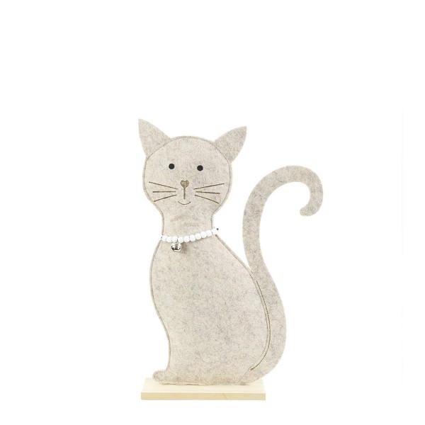 Deko Filz Katze mit Halsband und Glöckchen, sitzend, 29cm, Aufsteller