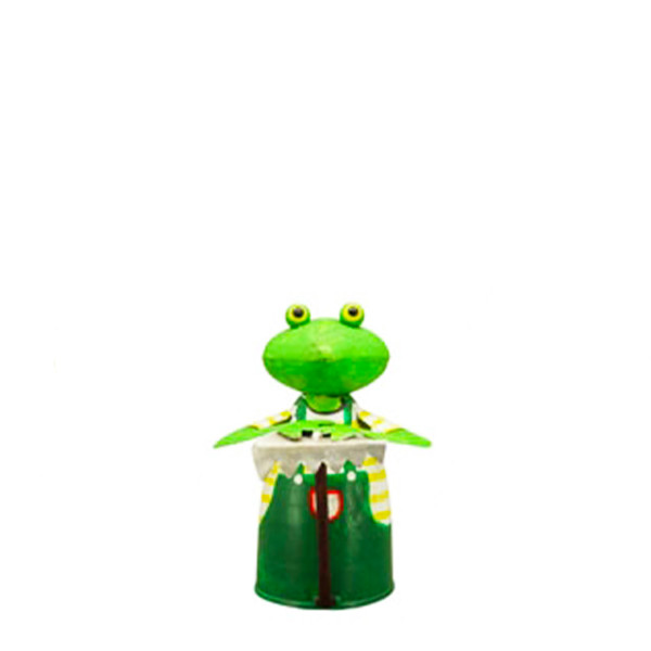Deko Zaunhocker, Frosch Gärtner mit Rechen, 21cm, Metall