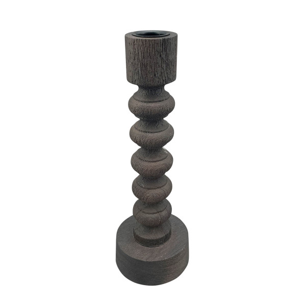 Kerzenständer Antique graubraun aus Holz, gedreht, 28cm, Holz