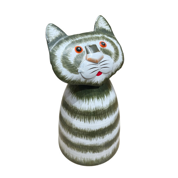 Zaunhocker Haustier Katze, Metallkatze dunkelgrün-weiß, 9x14cm