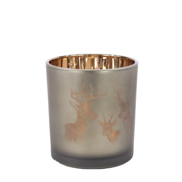Windlicht Hirsche braun 8cm Glas