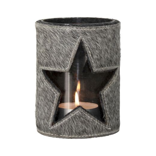 Windlicht Stern Kuhfell grau 15cm Mars &amp; More