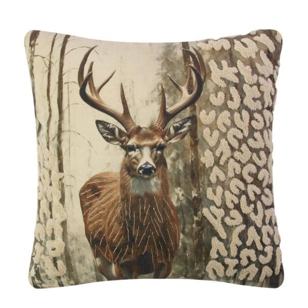 Baumwoll Kissen Hirsch Leo, Hirsch im Wald bestickt, 45x45cm, Mars &amp; More