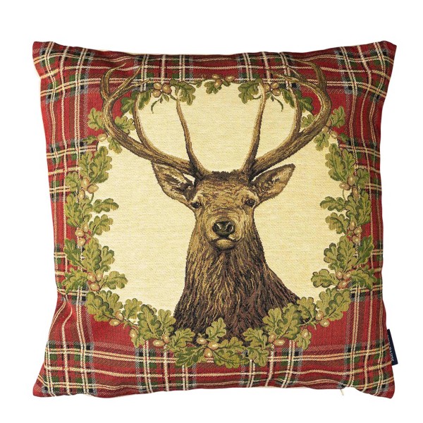 Gobelin Kissen, Hirsch Tartan, rot kariert, 45x45cm, Mars &amp; More