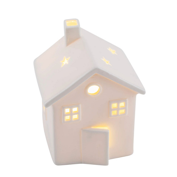 LED Haus Winter, Keramikhaus beleuchtet, weiß, 15x21cm