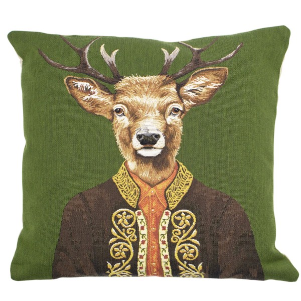 Gobelin Kissen, Hirsch mit Mantel, grün, 45x45cm, Mars &amp; More