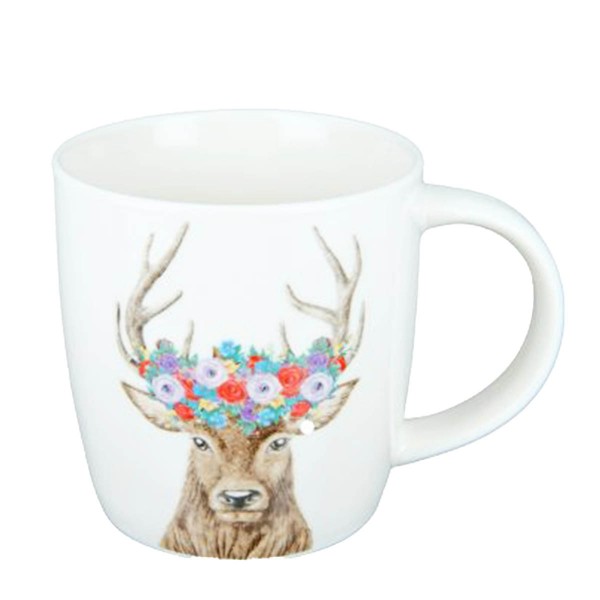 Tasse Hirschkopf mit Blumenkranz Porzellan Gilde