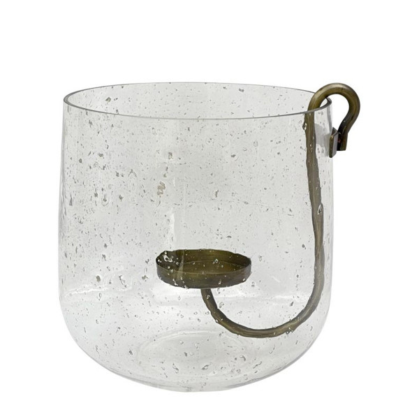 Deko Windlicht Verre, Glaswindlicht mit abnehmbaren Kerzenhalter aus Metall, 25x25cm