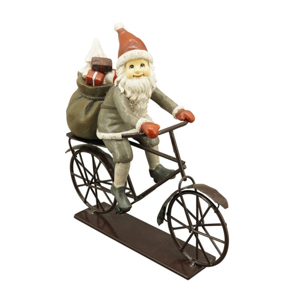Weihnachtsmann mit Fahrrad 19cm Polyresin