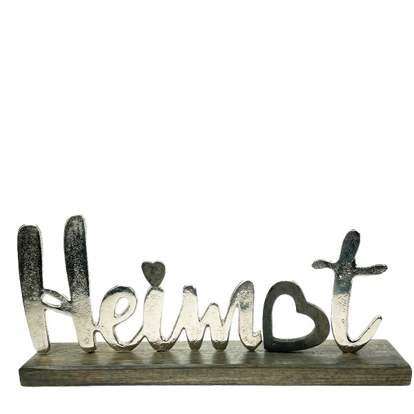 Schriftzug Heimat Herzen Holzsockel 32cm Metall-Holz
