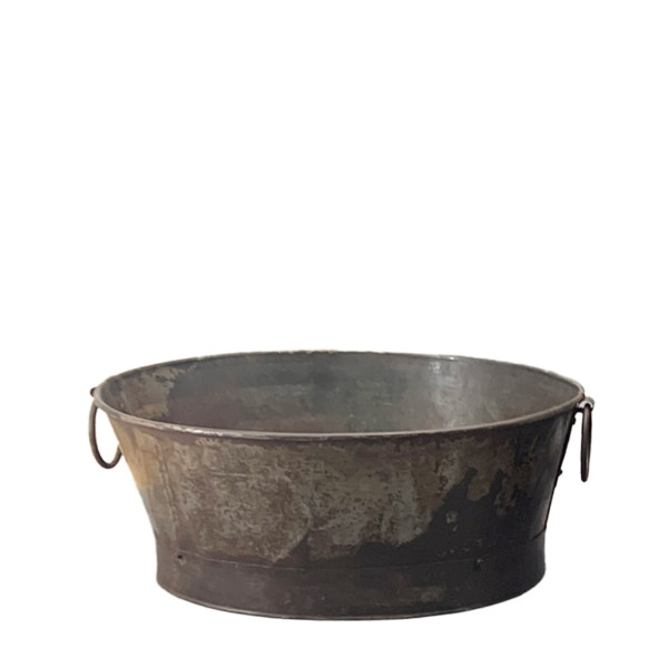 Deko Wanne Antik, ovale Metallwanne mit Henkel used look, 35x32cm