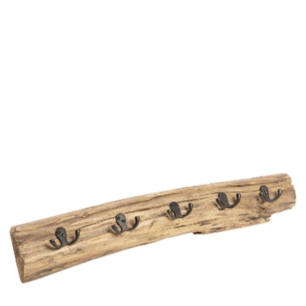 Holz Garderobe, rustikal, mit 5 Doppelhaken, 60cm, Teakholz