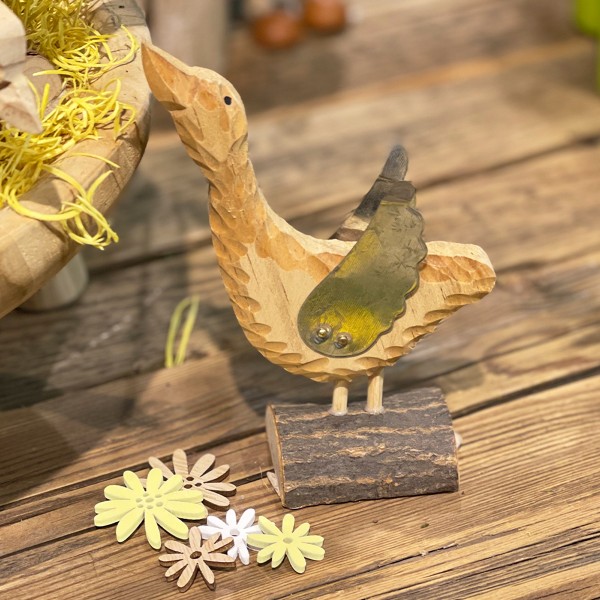 Deko Naturholz Gans mit Metallflügel, 14cm