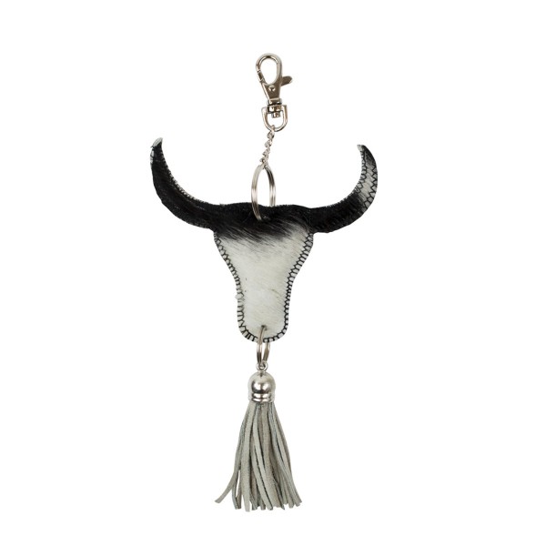 Fell Schlüsselanhänger, Stier mit Quaste,schwarz-weiß, 10cm, Mars &amp; More