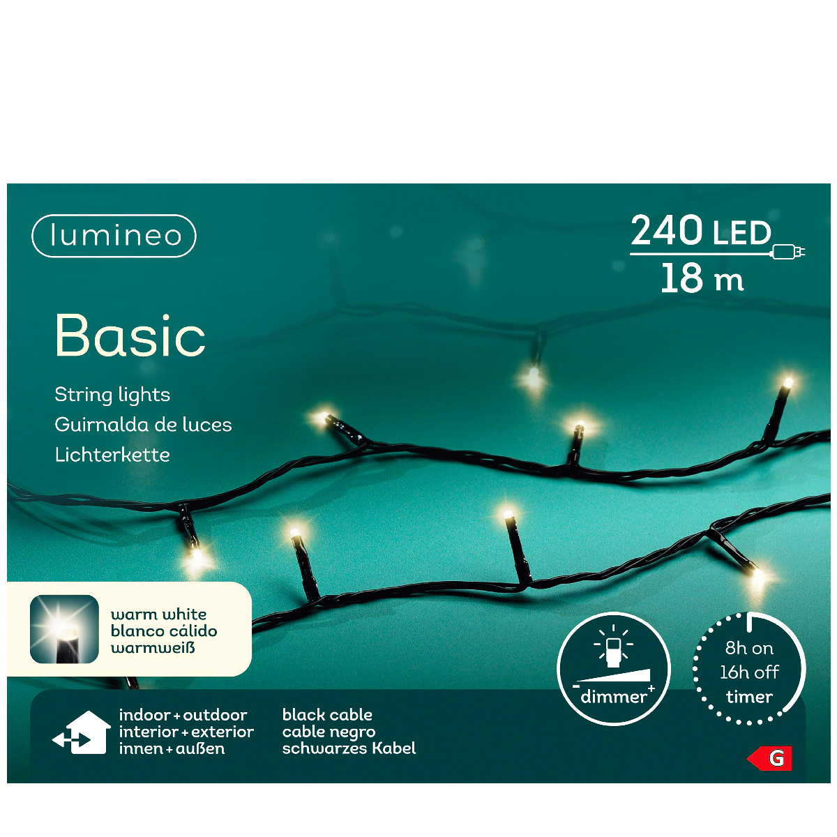 Lichterkette basic, warmes weiß, 240 LED, 18 Meter, Outdoor, Lumineo POLZ