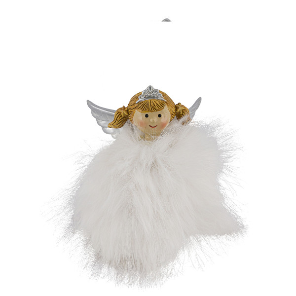 Deko Weihnachtsengel, putziges Engel-Mädchen mit Plüschkleid, Krone und Zöpfchen, 6cm