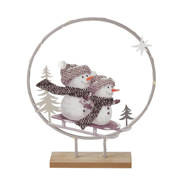LED Winter-Aufsteller Frosty: lustige Schneemänner auf Schlitten, beleuchtet, Boltze Home Collection