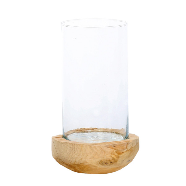 Windlicht Naturholz Knut, Naturholzschale mit Glaskörper, 21cm, WMG Grünberger