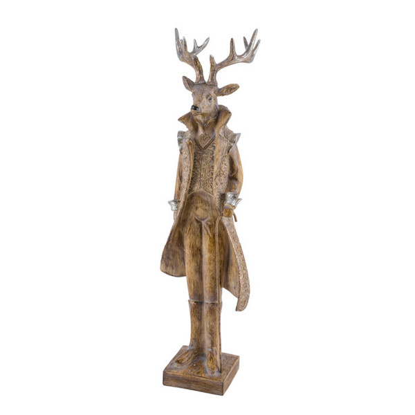 Deko Hirsch in Holzoptik, großer edler Hirsch im Frack und mit Silberakzente, 60cm