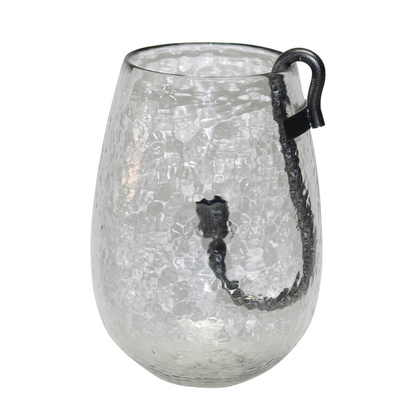 Deko Windlicht Verre ovale Form, Glaswindlicht mit abnehmbarem Stabkerzenhalter aus Metall, 17x17x24