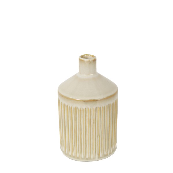 Keramik Blumenvase, Streifen, beige-creme, 18cm