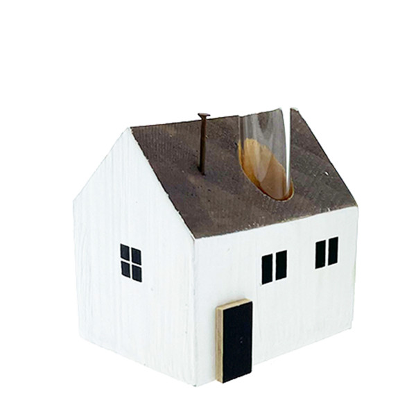Deko Blumenvase Haus, Holzhaus mit Reagenzglas, 5x7cm