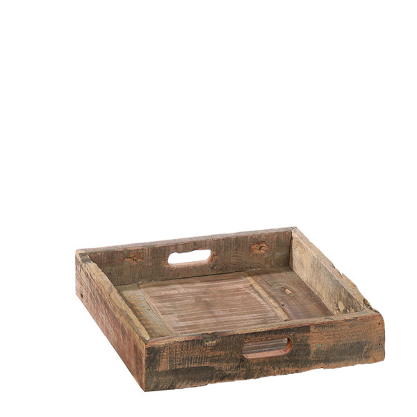 Tablett aus Altholz, rustikales Holztablett mit Griffe, 38x38cm, WMG Grünberger