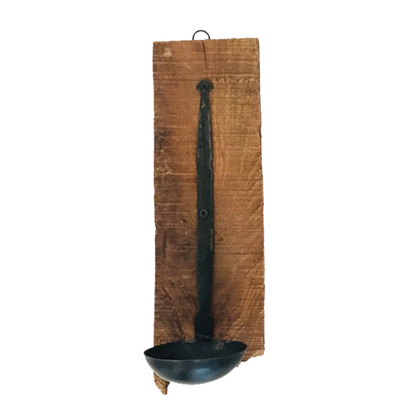 Wandkerzenhalter Kelle used look, Antikes Holzbrett mit Eisenkelle, 47cm