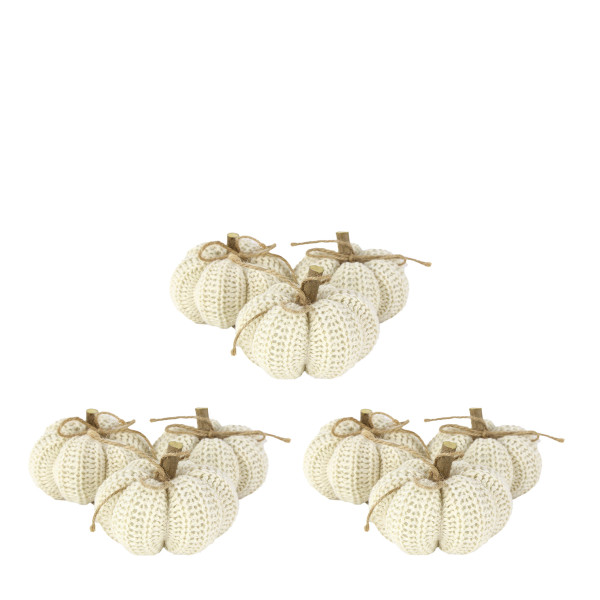 Deko Kürbis gestrickt, Strickkürbis mit Holzstil creme, 9 St/Netz