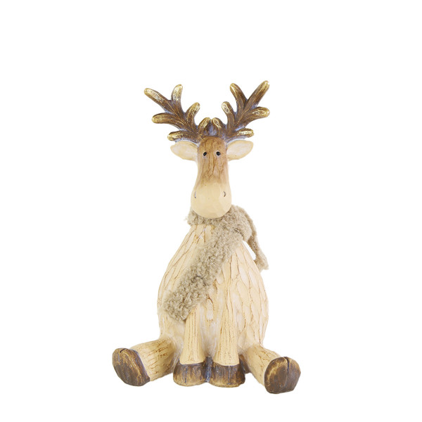 Deko Hirsch mit Schal, holzoptik, 19x30cm, Polyresin