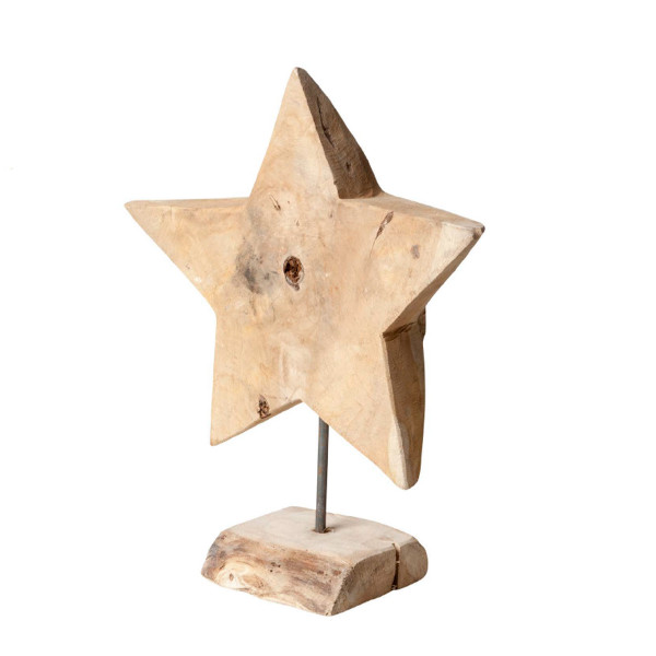 Deko Holzstern, Stern Teakholz, Erosion, auf Holz/Metallfuß, 40cm