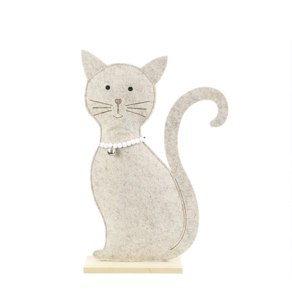 Deko Filz Katze mit Halsband und Glöckchen, sitzend, 45cm, Aufsteller