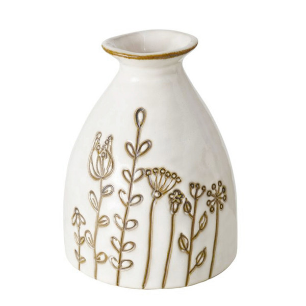 Blumenvase Bloma, bauchige Keramikvase mit schlichtem Blumendesign, 11cm, Boltze Home Collections