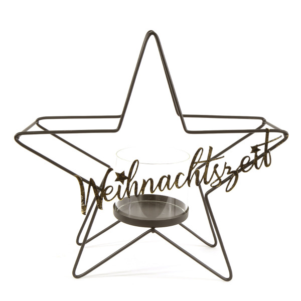 Kerzenhalter Stern, Metall Stern mit Schriftzug Weihnachtszeit, schwarz/gold, 40cmMaterial: Metall,