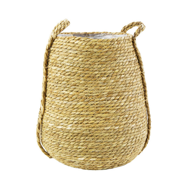 Pflanzkorb Seegras Natur, Übertopf mit Henkel, gekordelt natur, 24x40cm