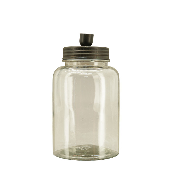 Kerzenhalter, Glasgefäß mit Metalldeckel, vintage-braun, für Stabkerzen, 22cm