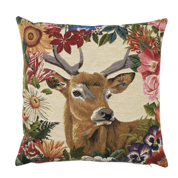 Gobelin Kissen, Hirsch mit Blumen, 45x45cm, Mars &amp; More