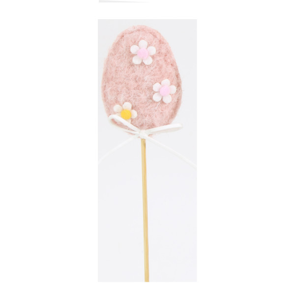 Deko Stecker Osterei rosa, Filzei mit Blumen, Osterstecker, 34cm