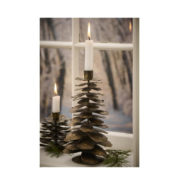 Kerzenhalter Zapfen gold, Kerzenständer gold used look, 26cm, Ib Laursen
