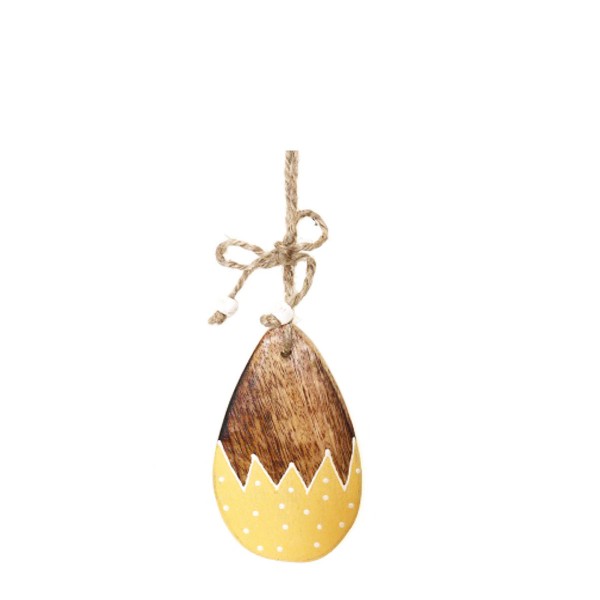 Holzei mit Punkten, gelb, 11cm, Hänger