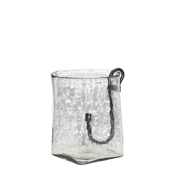 Deko Windlicht Verre eckige Form, Glaswindlicht mit abnehmbarem Stabkerzenhalter aus Metall, 11x11x1