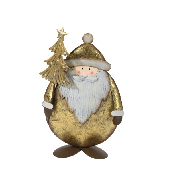 Nikolaus mit Tannenbaum gold 13cm Metall
