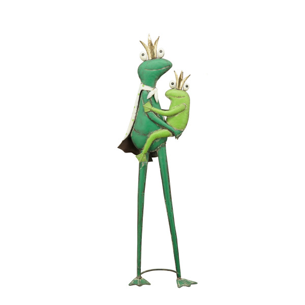 Deko Frosch mit Babyfrosch, große schlanke Metallfroschkönigin mit Babykönig, 71cm-Copy