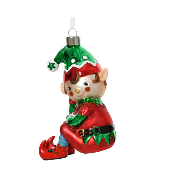 Baumschmuck Elfe, sitzende Weihnachtselfe mit grüner Mütze, 11cm, Kaemingk